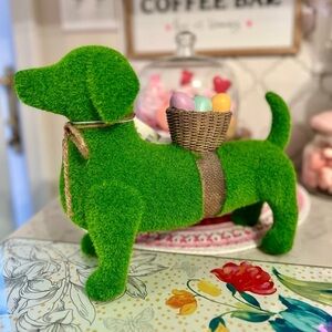 Flocked Grass Green Easter Dachshund Dog Statue NWT